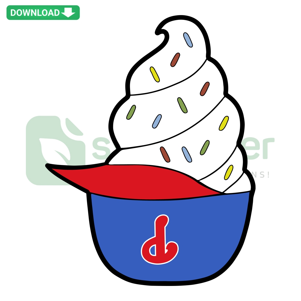 Phillies Ice Cream Helmet SVG, Philadelphia Baseball Theme, Digital Design, Red & White Helmet, Sports Dessert Graphic